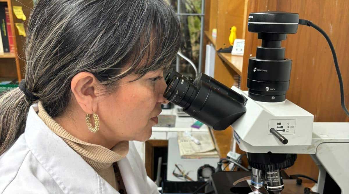doctora nubia mirando por microscopio