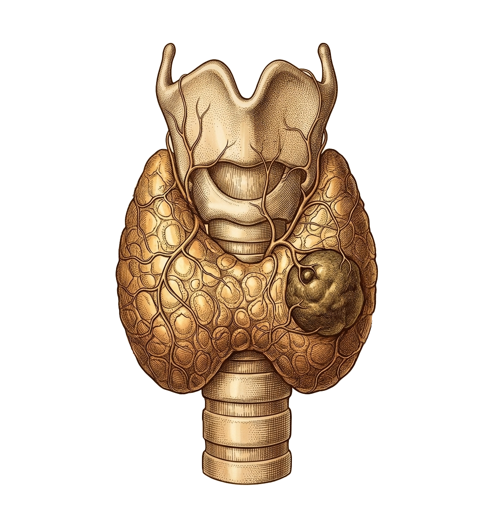ilustración glandula tiroides con nódulo
