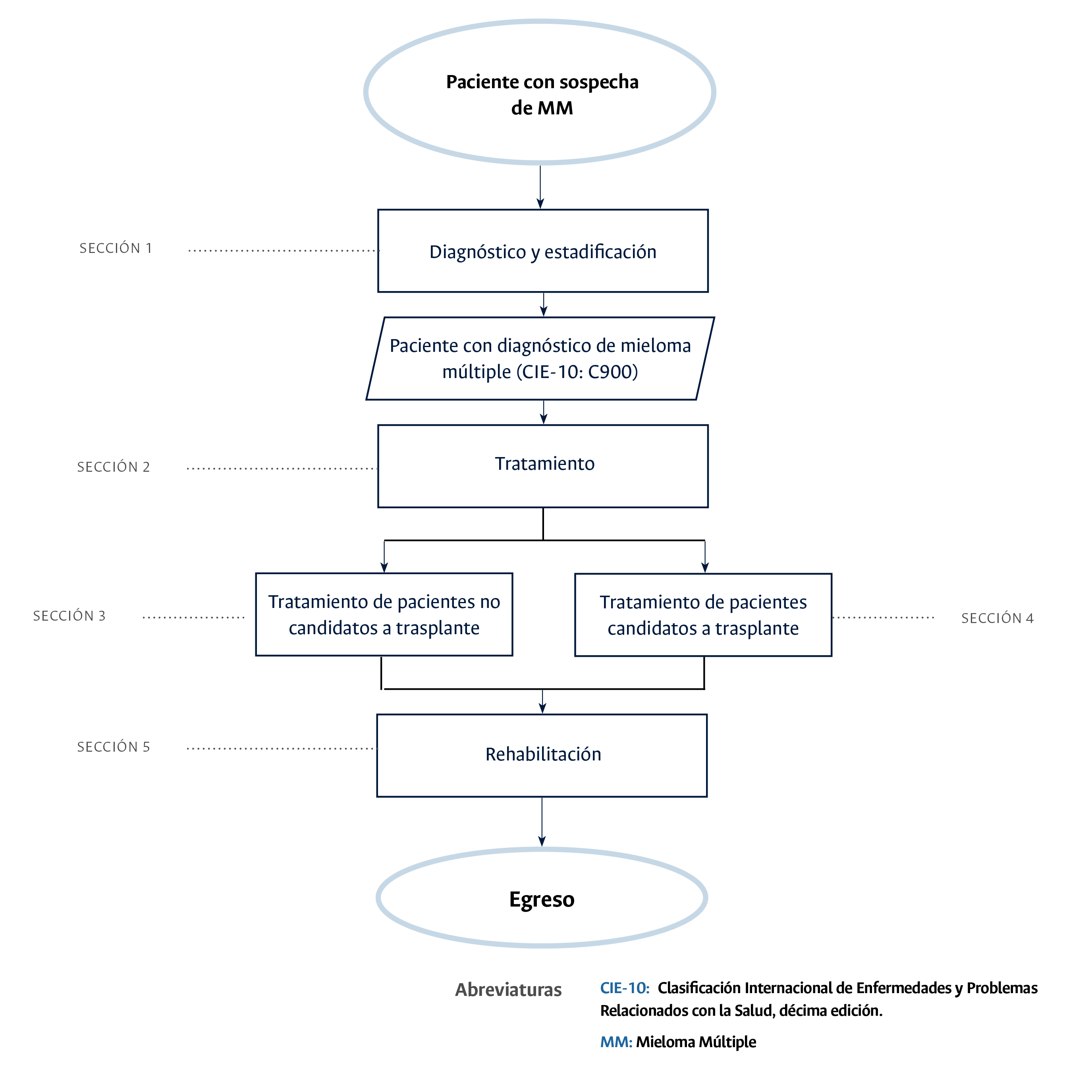 diagrama mieloma que muestra las 5 secciones del ecbe